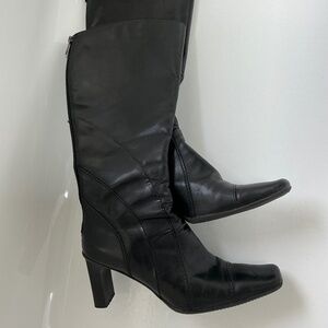 Spring Knee High Leather Upper Boots, Black, Size 39 (8 1/2)